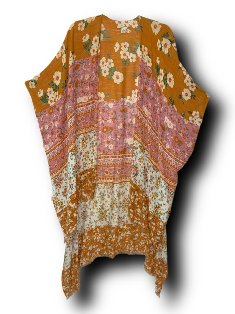 American Eagle Outfitters Mustard & Pink Floral Patchwork Kimono